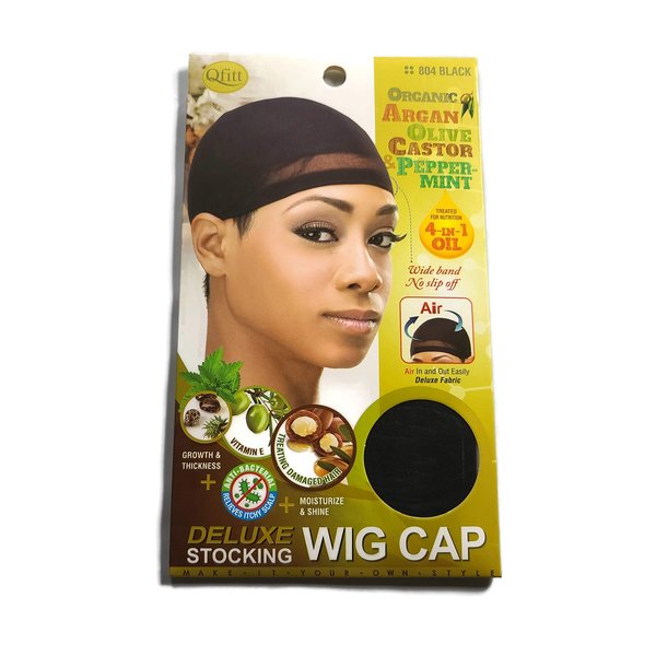Organic Argan Olive Oil & Shea Butter Treated Deluxe Stocking Wig Cap #804 Black