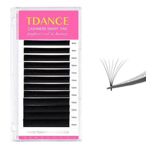 TDANCE Cashmere Easy Fan Lash Extensions Self Fanning Volume Lash Extensions 0.05mm D Curl 8-15mm Mix Length Matte Black Mega Volume Lash Extensions (0.05-D,8-15mm)