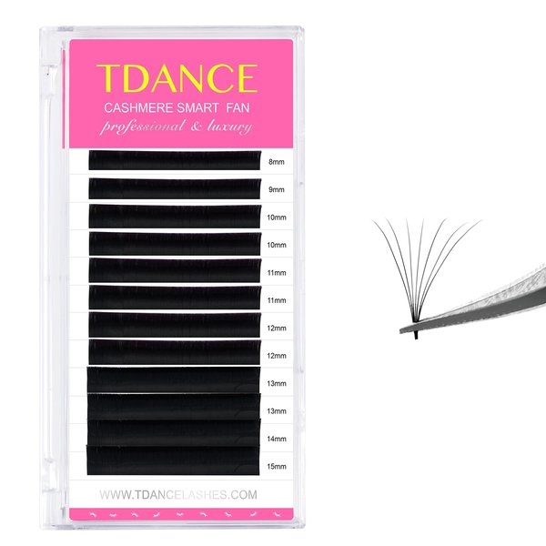 TDANCE Cashmere Easy Fan Lash Extensions Self Fanning Volume Lash Extensions 0.05mm D Curl 8-15mm Mix Length Matte Black Mega Volume Lash Extensions (0.05-D,8-15mm)