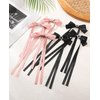 6 PCS Hair Bows for Women-Silky Satin Hair Ribbon Hair Bow Clips Tassel Bowknot Hair Clips with Long Tail Star Bow Hair Barrettes Bow Accessories for Women Girls(pink+black）