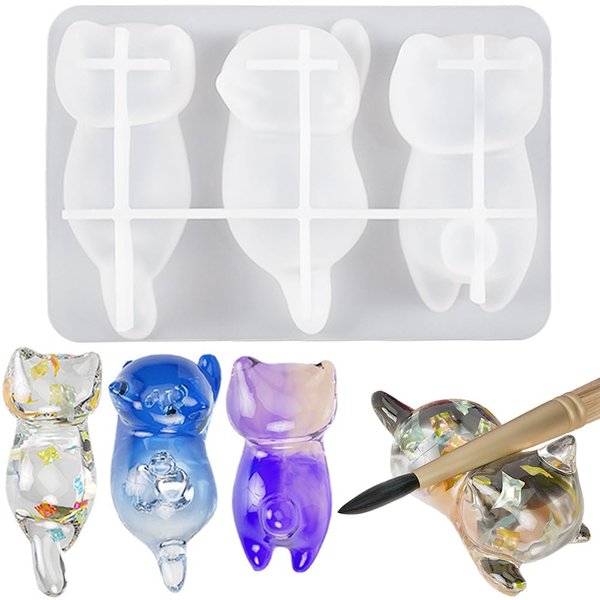 3D Cute Cat Silicone Molds for Resin Crafts Cartoon Cats Epoxy Resin Molds Lovely Kitten Plaster Silicone Mold Prone Posture Cat Resin Mold for Keychain Bag Pendant Pen Holder Mould Epoxy Resin Kit