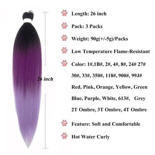 Ai Yuchen Purple Ombre Braiding Hair Pre Stretched Colored Hair Extensions for Braiding Micro Box Braids Prestretched Pre Stretched Braiding Hair Ombre 26 inch 3 Packs