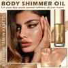 Body Luminizer Body Shimmer Oil Liquid Bronzer Body Glitter Oil Smooth Moisturizing Shimmer Body Lotion Long Lasting Liquid Highlighter with Makeup Brush (Glistening Bronze,40 ml)