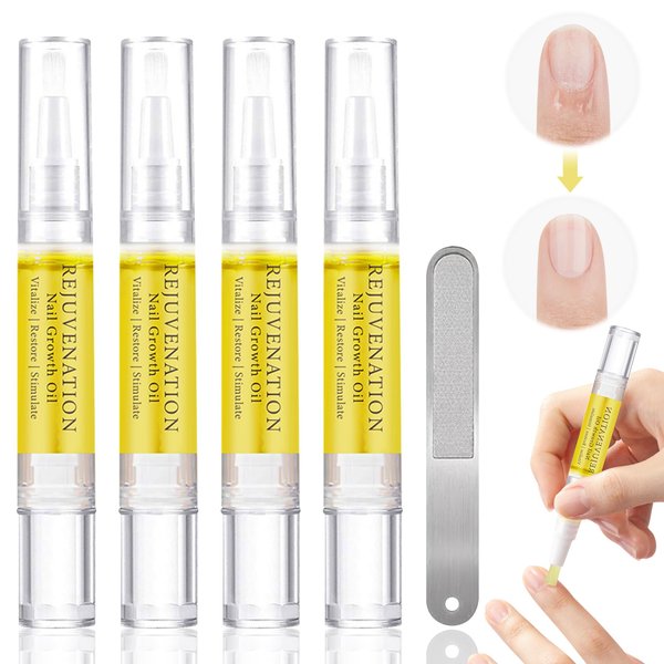 Rejuvenation Nail Growth Oil, Brother Cosmetics Nail Growth Oil, Nail Oil for Growth and Strength Rejuvenation, Rejuvenation Nail Growth Serum for Nail Strengthener and Growth with Nail File (4PCS)