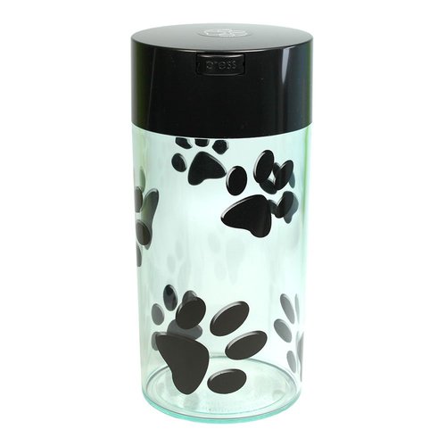 Pawvac 24 Ounce Vacuum Sealed Pet Food Storage Container; Black Cap & Clear Body/Black Paws