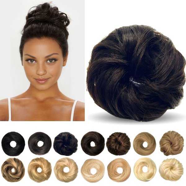 MINGATEC Human Hair Bun, Messy Bun Hair Piece 100% Human Hair, Messy Bun Hair Scrunchie Real Hair Bun Tousled Updo Chignons Stretchy Fluffy for Women Girls (Curly Natural Black)