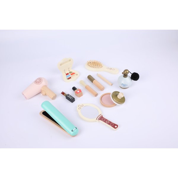 EduLand Montessori Practical Life Wooden Makeup Toy Set 12-Piece for Kids, Girls Imaginative Dress up Pretend Play Beauty Bag Makeup Set Toys for Girls Ages 3 4 5 6 7 8+ Years Old
