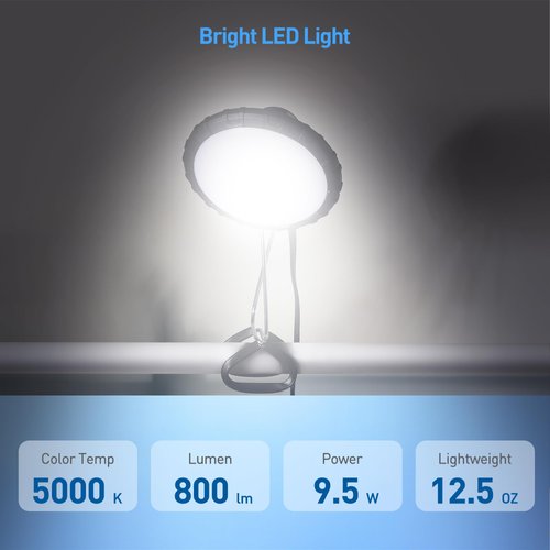 Cable Matters [ETL Certified] Portable LED Clamp Light for Workshop, Clamp On Light (LED Clamp Work Light) with 6 feet Cord, 800 Lumens, 9.5Watts, 5000K Daylight