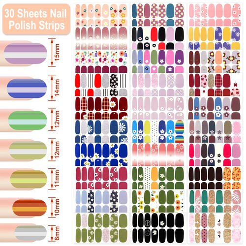 DANNEASY 30 Sheets Nail Polish Stickers Full Nail Wraps Flower Fingernail Sticker Nails for Women Self Adhesive Stick on Nail Polish Strips Gel Nail Strips with Nail File, Cuticle Stick