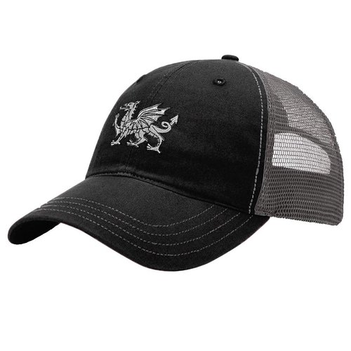 Trucker Hat Richardson White Welsh Dragon Embroidery City Name Cotton Soft Mesh Cap Snaps - Black/Charcoal, Design Only