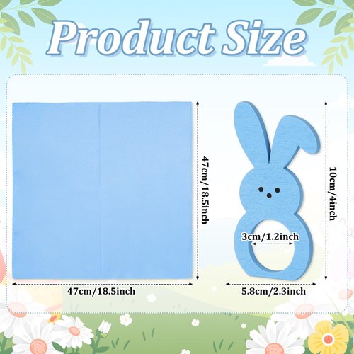 FYSUIMU 10 Sets Easter Pastel Napkin Cloth with 5 Colors Reusable Wooden Bunny Napkin Ring Holder for Spring Easter Wedding Party Table Setting Decor Supplies