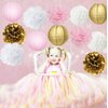 Baby Shower Decorations Furuix 12pcs Pink Gold Party Decorations Tissue Paper Pom Pom Honeycomb Ball and Paper Lantern for One Year Old Girls' Princess Birthday Decorations