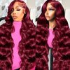Lukymart 28 Inch Burgundy Lace Front Wigs Human Hair Body Wave 13x6 HD Transparent Lace Front Wigs Human Hair Pre Plucked 99j Burgundy Red Wine Glueless Human Hair Wigs for Women