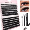 Fluffy Lash Clusters Kit 240pcs DIY Lash Extension Kit, Wispy Lash Clusters Kit Natural 60D+80D Mixed 12-16mm Eyelashes Kit C Curl with Lash Bond and Seal and Lash Applicator Tool.(60+80 Kit)