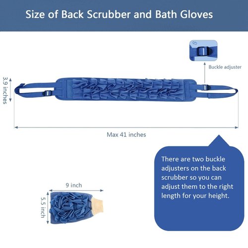 Soft Exfoliating Back and Body Scrubber Shower for Women Men.Back Cleaner and Bath Gloves with Soft Pouf and Loofah Surface.Durable.Easy Clean and Dry.(Light Blue)