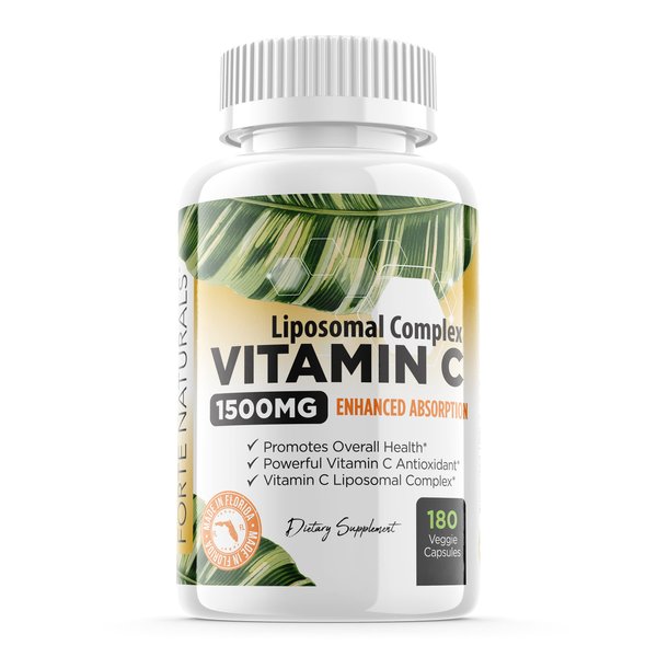 FORTE NATURALS High Dose Vitamin C 1500mg Liposomal C Complex Supplement with Sunflower Lecithin Capsules Supplements Clogged Milk Sunflower Lecithin 180 Capsules Celebration Vitamins