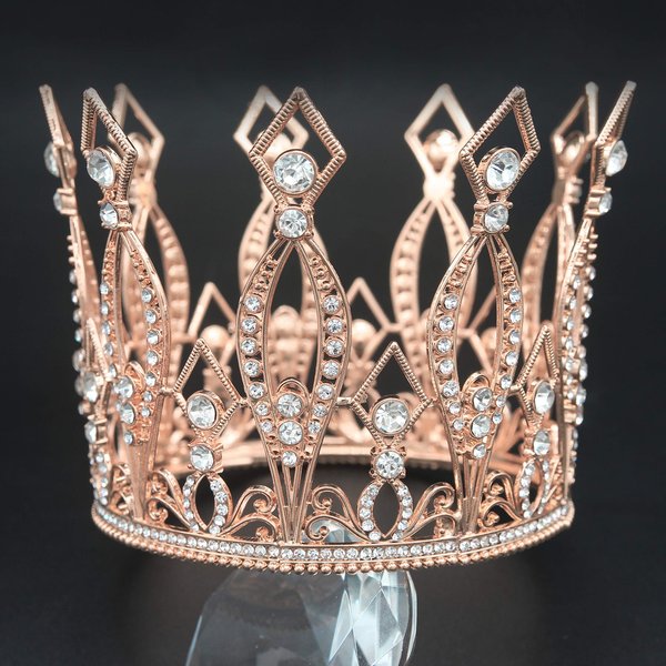Crown Cake Topper, Vofler Rose Gold Baroque Queen Tall Tiara Crystal Rhinestone Hair Decor for Women Lady Bridal Bride Princess Birthday Wedding Pageant Prom Homecoming Halloween Witch Costume Party