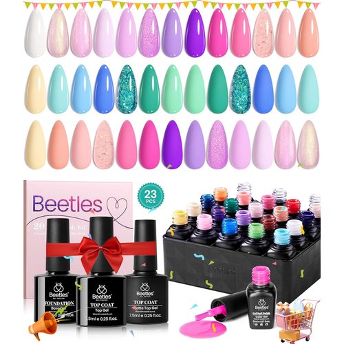Beetles Gel Nail Polish Set-20 Colors Summer Unicorn Bright Collection Gel Polish Yellow Green Rainbow Color Glitter Manicure Kit with Base Gel Matte Glossy Top Coat