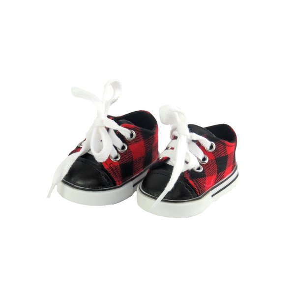 American Fashion World Red and Black Plaid Sneakers for 18-Inch Dolls | Premium Quality & Trendy Design | Dolls Shoes | Shoe Fashion for Dolls for Popular Brands