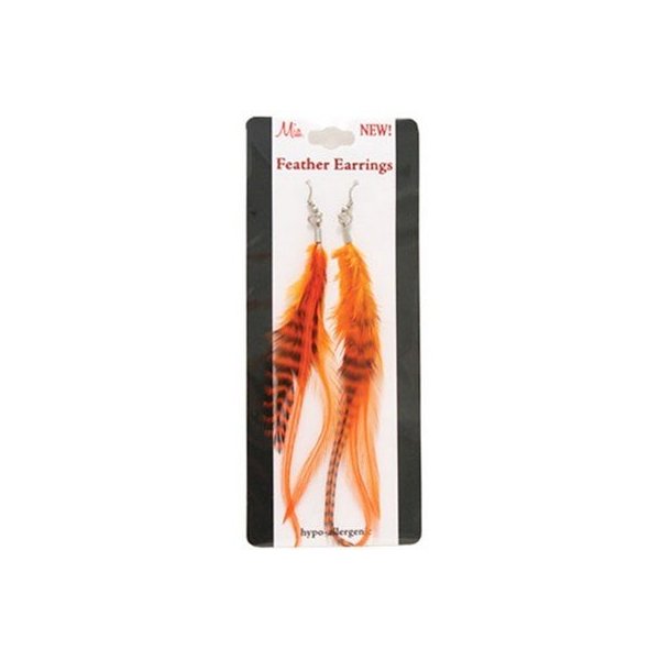 Mia Feather Earrings-Orange Color-3 Natural Feathers Approximately 5" Long Per Earring-For Pierced Ears