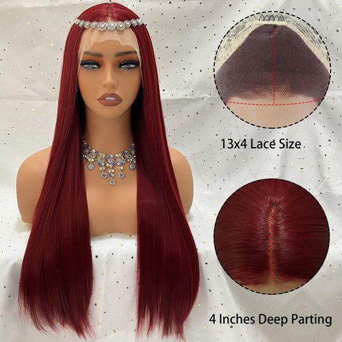 Aivilia Burgundy Lace Front Wig for Women Long Straight 99j Wine Red Synthetic Wig with HD Lace Glueless Pre-Plucked 13x4 Synthetic Lace Front Wigs