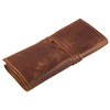 Rustic Genuine Leather Pencil Roll - Pen and Pencil Case - Dark Brown