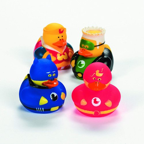 Fun Express Superhero Rubber Duckies (1 dz) Superhero Themed Party Favors, Character Toys, Rubber Duckies