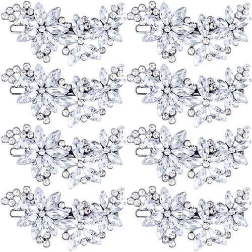 PAGOW 8 Pcs Crystal Flower Bridal Hair Clips, Silver Bride Wedding Hair Accessories Hair Pins, Rhinestone Flower Wedding Headpiece for Brides Women Girls