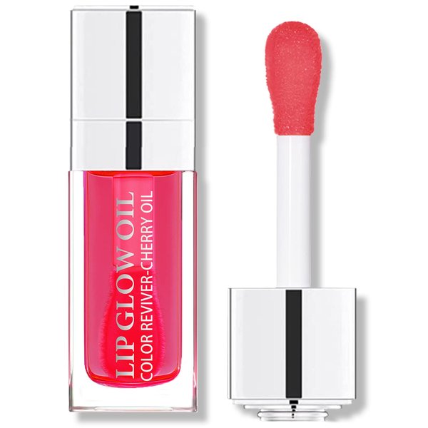 Plumping Lip Oil, Hydrating Lip Gloss Tinted Lip Balm Lip Care Transparent Toot Lip Oil, Non-Sticky Long Lasting Nourishing Lip Glow Oil Repairing Lightening Lip Lines Lip Care Products(CHERRY)