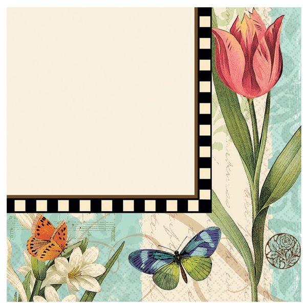 Amscan Disposable Luncheon Napkin with Garden Melody Print (16 Piece), 6.5 x 6.5", Multi