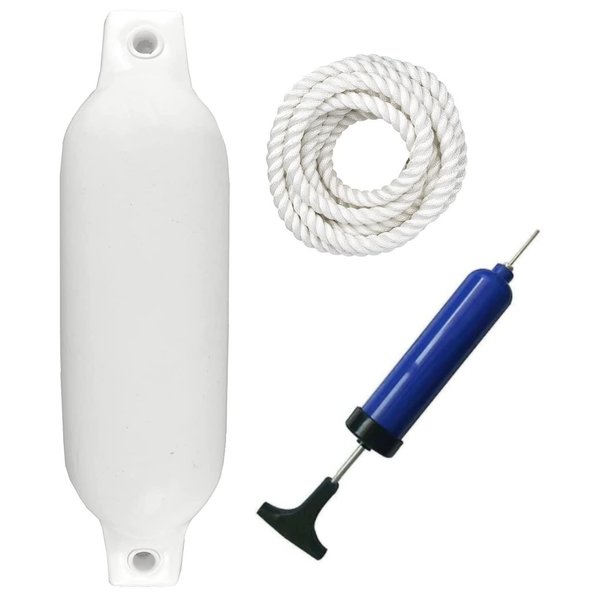 Salty Reef Marine Hardware - Boat Fender w/ 5 Foot Tie Down Rope (16 inch White)