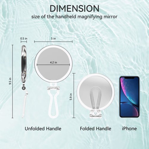 B Beauty Planet Magnifying Mirror, 20X Hand Mirror with Handle for Travel Magnifying Mirror, Double-Sided 1X/20X Magnification Foldable Makeup Mirror for Handheld, Table and Travel Usage