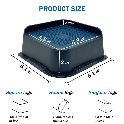 ANNKUT Bed Risers 2 Inch Heavy Duty, Furniture Risers for Bed Desk Table Sofa Couch,Oversized Bed Lifts Risers,Support up to 5000 Lbs(4 Pack Black)