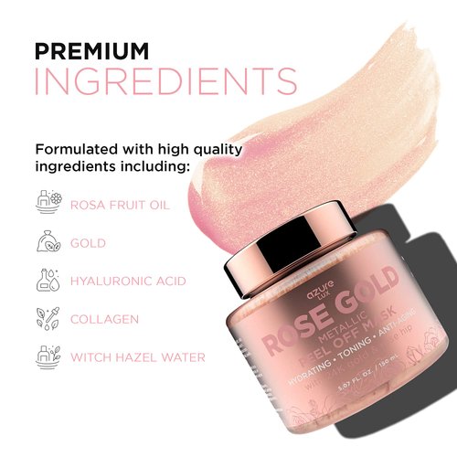 AZURE Rose Gold Metallic Sparkling Peel Off Moisturizing Face Mask - Reduces Wrinkles, Fine Lines & Acne Scars | Removes Blackheads & Dirt and Oil | Repairs Uneven Skin Tone - 150mL / 5.07 fl.oz.