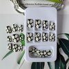 Halloween Press on Nails Short Goth Fake Nails Black and White Square Acrylic Nails Cute Ghosts False Nails with Glow in the Dark Designs Glue on Nails Glossy Artificial Nails for Women Girls 24PCS