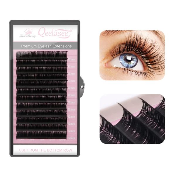 Qeelasee Faux Mink Silk Eyelash Extensions 0.03mm DD Curl 13mm Mixed Length Semi-Permanent Individual Lashes Extension Professional Salon Use