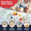 PREXTEX 3-in-1 Wooden Sorting and Stacking Toys - Includes 3D Shapes Sorting Box, 5 Stacking Rings with Bear, Elephant with Wheels - Develops Motor Skills - Ages 18 Months up