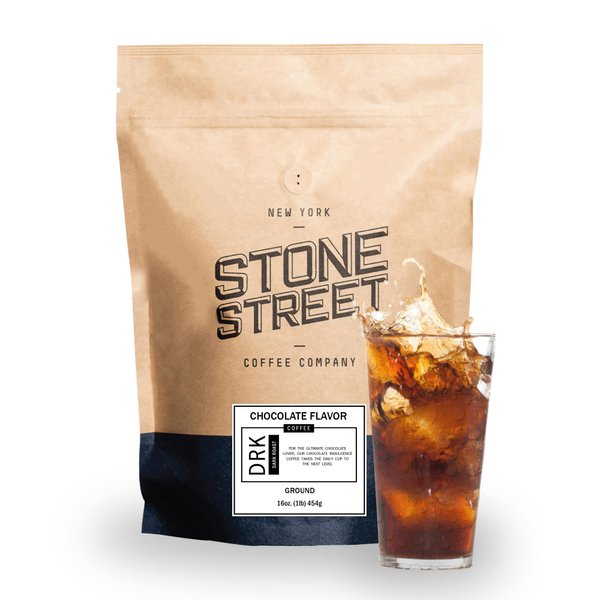 Stone Street Cold Brew Flavored Coffee, Natural Chocolate Flavor, Low Acid, 100% Colombian, Gourmet Coffee, Coarse Ground, Dark Roast, 1 LB