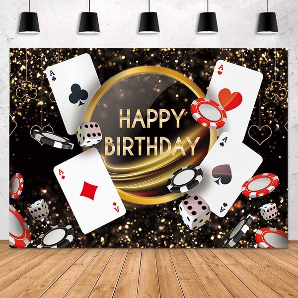 Sensfun Casino Birthday Backdrop Las Vegas Casino Night Happy Birthday Photography Background Dice Poker Birthday Party Banner Decorations Photoshoot Prop Vinyl 8x6ft