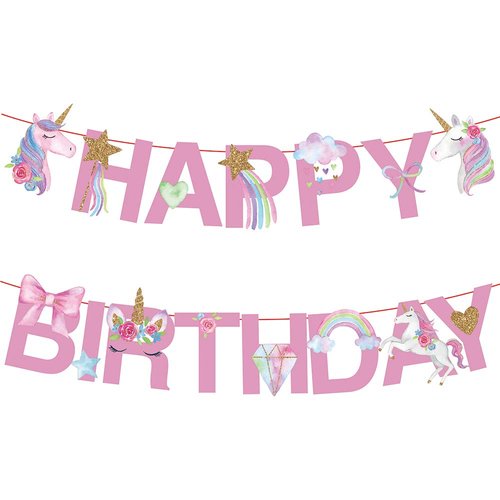 Unicorn Happy Birthday Banner Unicorn Birthday Banner Unicorn Party Supplies Rainbow Unicorn Bunting Banner Unicorn Theme Banner Unicorn Birthday Party Sign for Kids Unicorn Themed Party Decorations