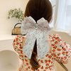 2 PACK Floral Hair Bows Clips for Women Girls,Big Pearl Hair Bow Clip with Tail, Flower Bowknot Hair Barrettes Apricot Ribbon Hair Accessories for Hair Bride Wedding