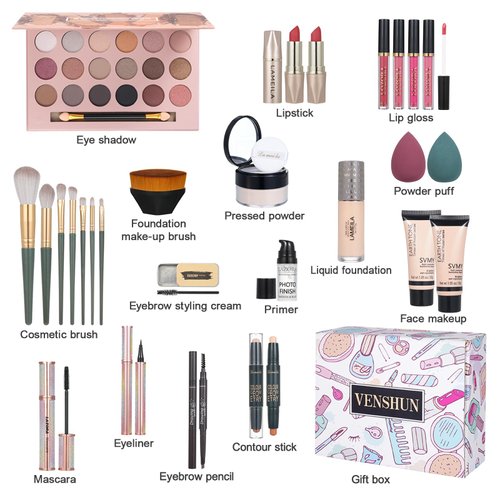 All in One Makeup Kit for Women Full Set Girl Makeup Gift Set Makeup Essentials Set Includes Foundation 18 Color Eyeshadow Palette Lipstick Eyebrow Pencil Makeup Gift Set