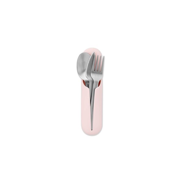 W&P Porter Stainless Steel Utensils with Silicone Carrying Case | Blush | Spoon, Fork & Knife for Meals on the Go | Portable and Compact Set
