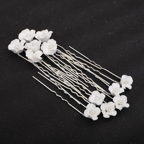 Teyglen Bride Wedding Hair Pins Flower Bridal Hair Clips Decorative Hair Jewelry Accessories Handmade Gold Silver White Flower Pearl Hair Pieces for Women Flower Girls (Pack of 12) (Silver)