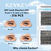KevKev DIY Lash Extension Kit Eyelash Extension Kit 2 Styles Lash Clusters Kit with 216 Pcs Individual Cluster Lashes Lash Bond and Seal Eyelash Remover Lash Overnighter (Cloudy+Morning, 10-16Mix)