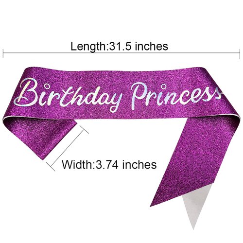 NAUXIUDSJS Birthday Sash for Women, Birthday Princess Glitter Purple Sash with Multi color Foil, Party Favors Supplies for 18th 21st 30th 40th 50th 60th 70th 80th or Any Bday Party,Purple
