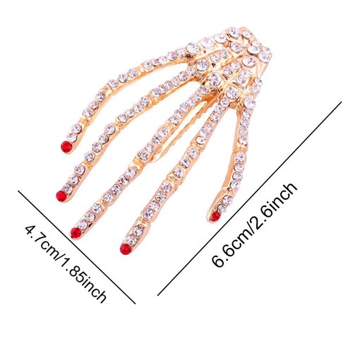 Luckycivia 6 Pcs Halloween Rhinestone Hand Bone Shape Hair Clip, Skeleton Claws Skull Hand Hair Barrette, Alloy Skull Hand Hairpin, Zombie Punk Rock Horror Hair Accessories for Women Girls