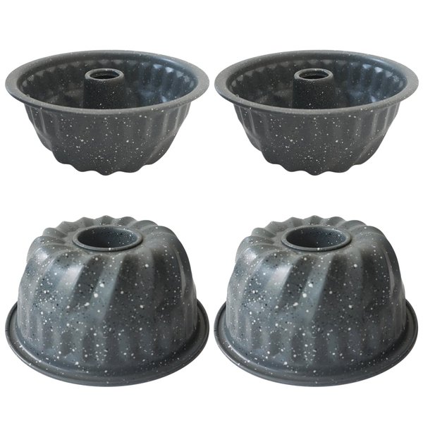 Heluok 4PCS Small Bundt Cake Pan, Mini Bundt Pan, Nonstick Fluted Tube Cake Molds, Carbon Steel Round Pound Cake Pan, Reusable Baking Cup for Kugelhopf, Cake, Brownie - 4Inch，Marble
