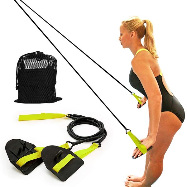 Dryland Powercord with Paddles,Swimming Arm Strength Trainer, Professional Freestyle Swimming Resistance Exercise Bands Set