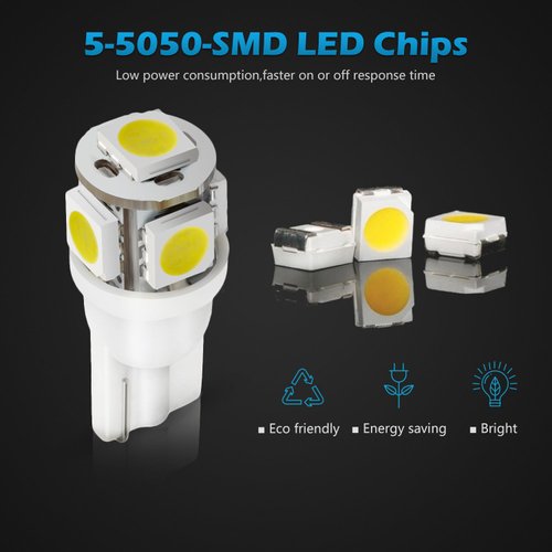 Partsam T10 LED Light Bulbs 5X White 161 168 194 Wedge Base Lights 5-5050-SMD for Cab Roof Running Marker Light LED Backup License Plate Parking Turn Signal Light